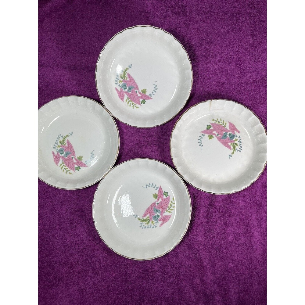 Vintage W.S. George Pink Caladiums Bolero Shape 7 1/2” Bowls Lot Of 4